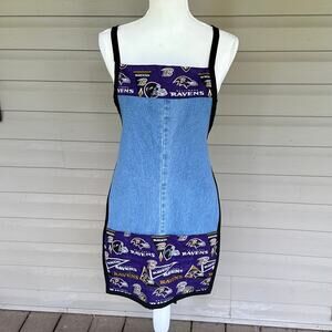 Handmade NFL Ravens Apron Recycled Denim Pockets